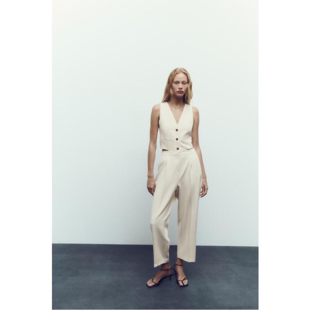 Zara cut out vest jumpsuit Cream Women's Trousers and Vest Set